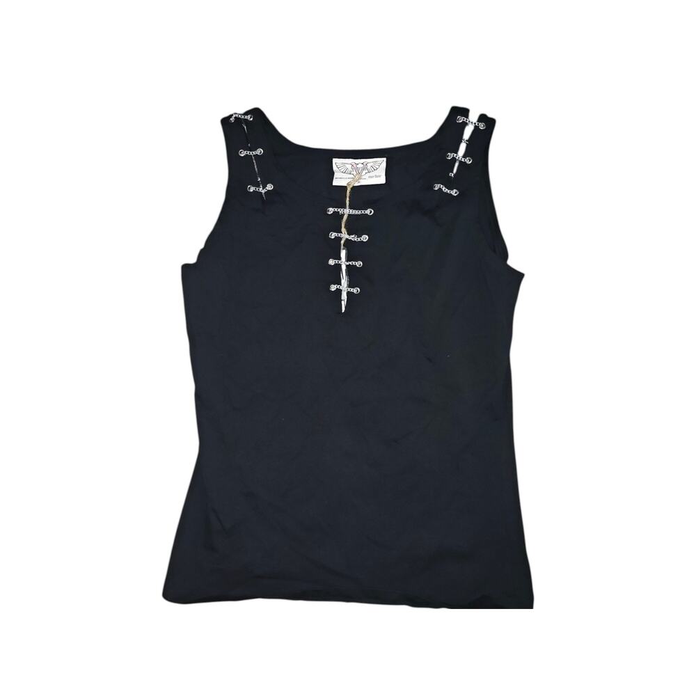 Twin Motorcycle Apparel Womens XL Black Tank Top Rhinestone Eagle 100% Cotton